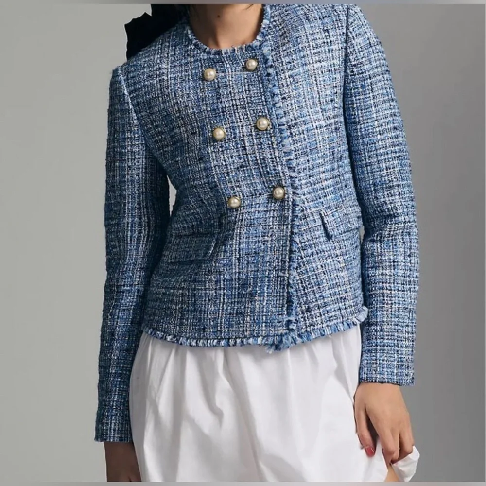 Maeve by Anthropologie Jacket Blazer Tweed Double Breasted, Size 00 - Picture 1 of 16